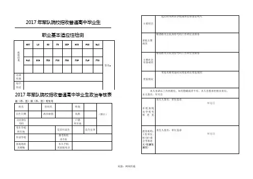 军队院校招收普通高中毕业生面试表