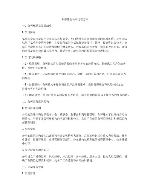私募基金公司运营方案
