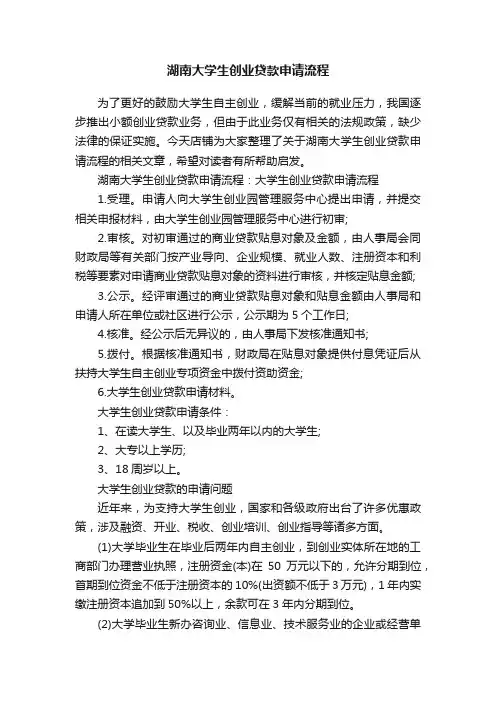 湖南大学生创业贷款申请流程