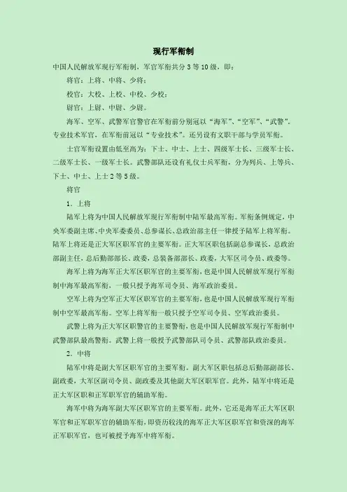 中国现行军衔制