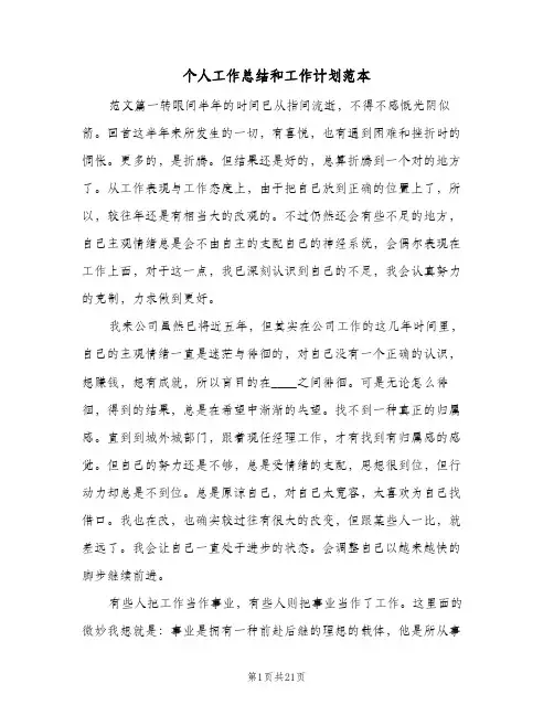 个人工作总结和工作计划范本（五篇）