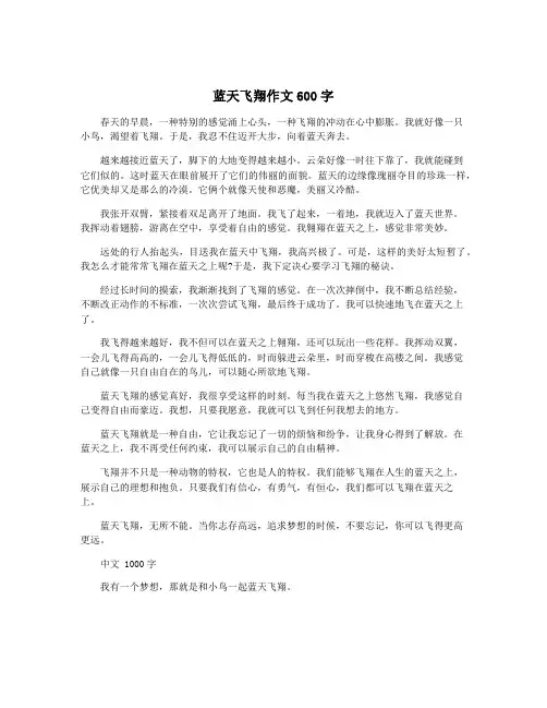 蓝天飞翔作文600字