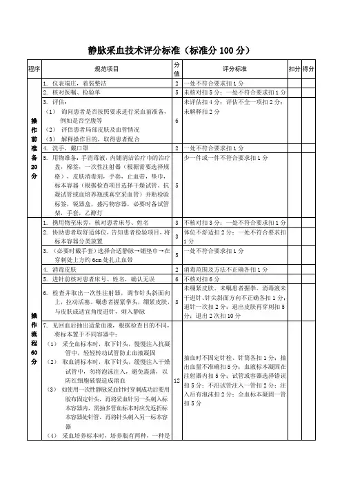 静脉采血技术评分标准