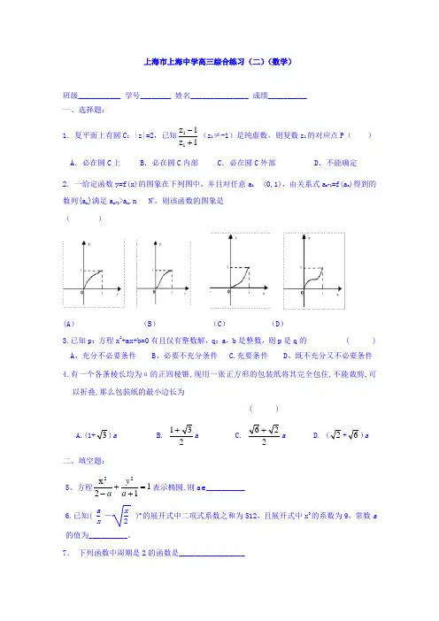 上海市上海中学2017届高三下学期综合练习(二)数学试题