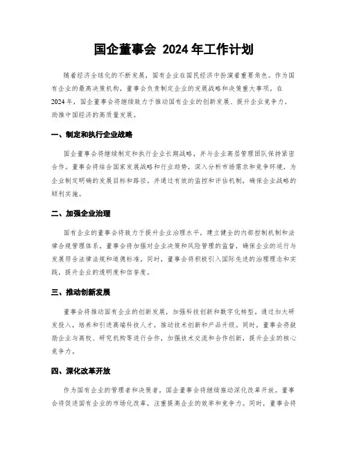 国企董事会 2024年工作计划