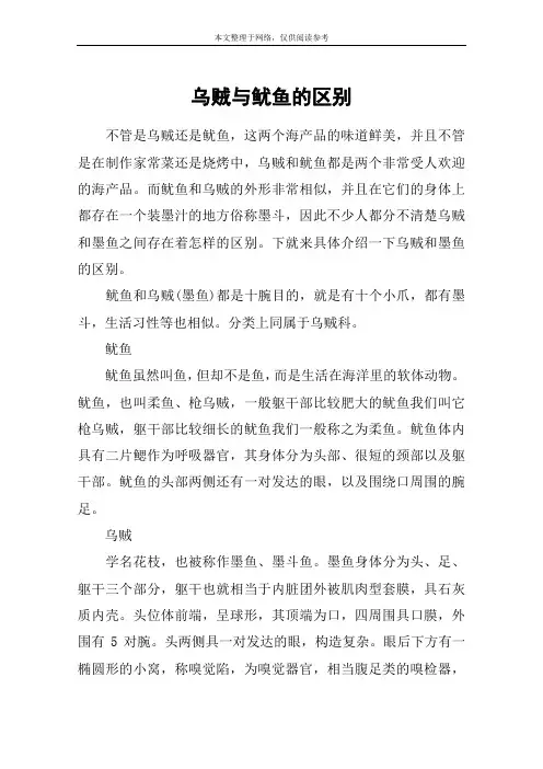 乌贼与鱿鱼的区别