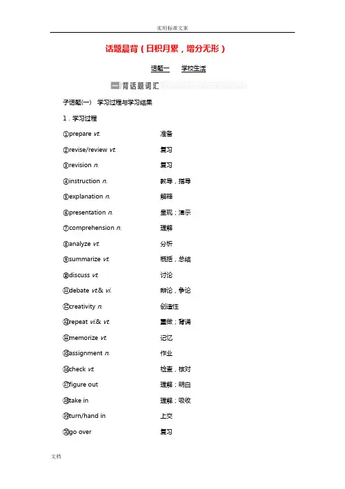 2017届高考英语一轮复习 话题晨背(日积月累,增分无形)