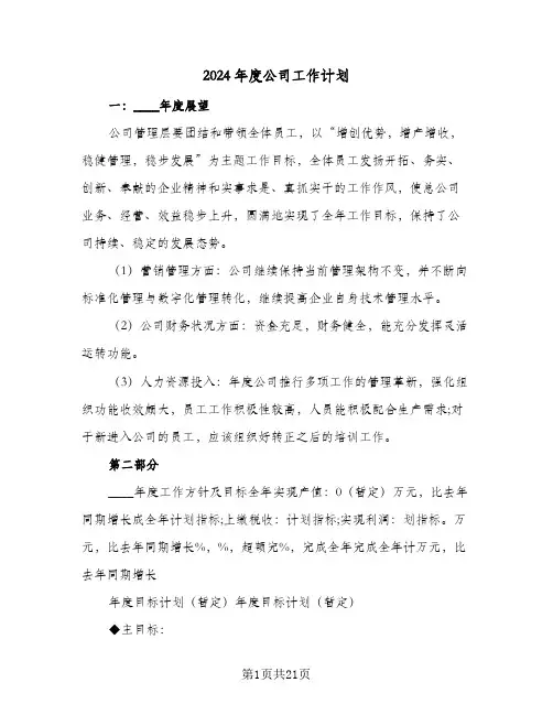 2024年度公司工作计划(5篇)