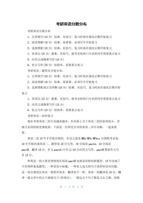 考研英语分数分布