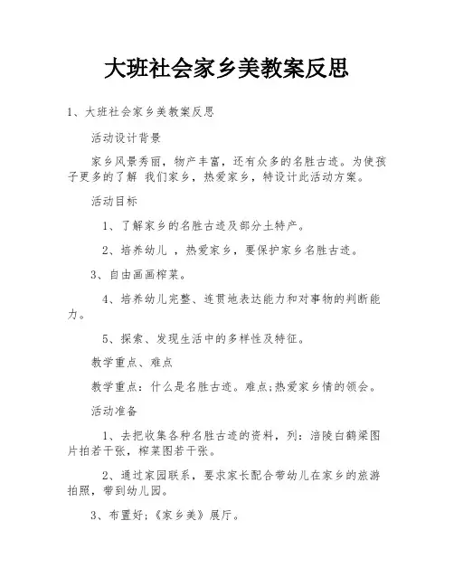 大班社会家乡美教案反思