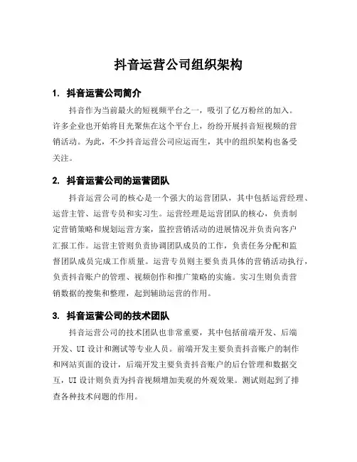 抖音运营公司组织架构
