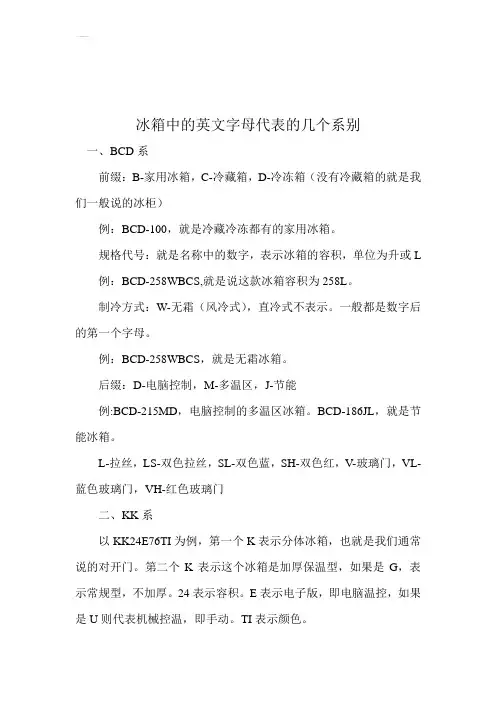 冰箱英文字母代表的系别