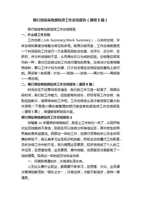 银行授信审批部信贷工作总结报告（通用5篇）