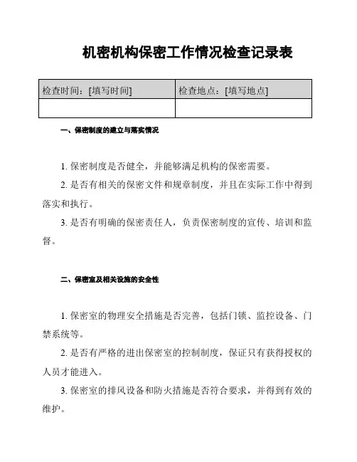 机密机构保密工作情况检查记录表
