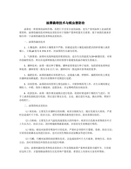 油葵栽培技术与病虫害防治