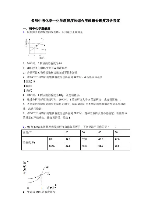 备战中考化学—化学溶解度的综合压轴题专题复习含答案