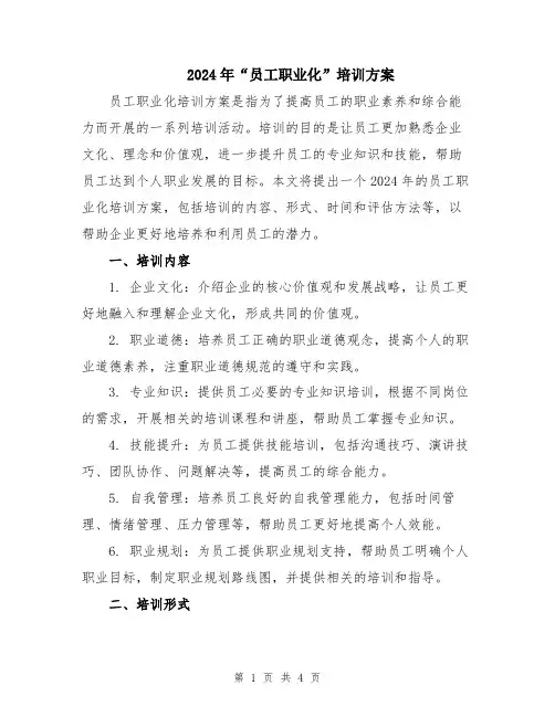 2024年“员工职业化”培训方案