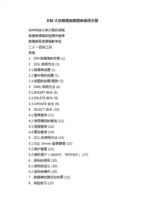 DM大梦数据库数据库使用手册