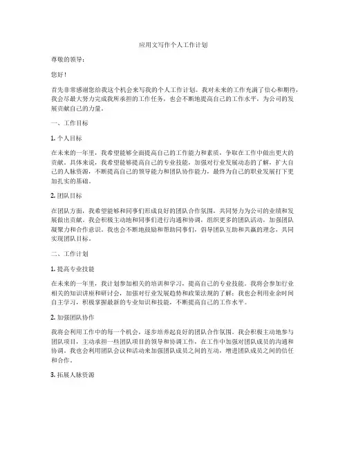 应用文写作个人工作计划
