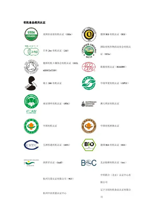 有机食品相关认证