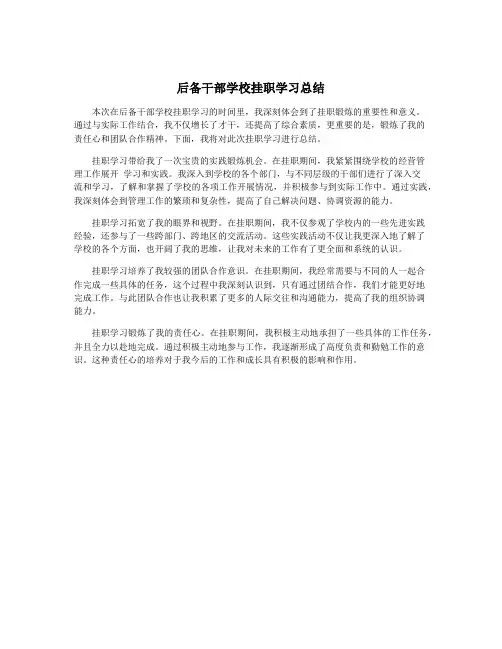 后备干部学校挂职学习总结