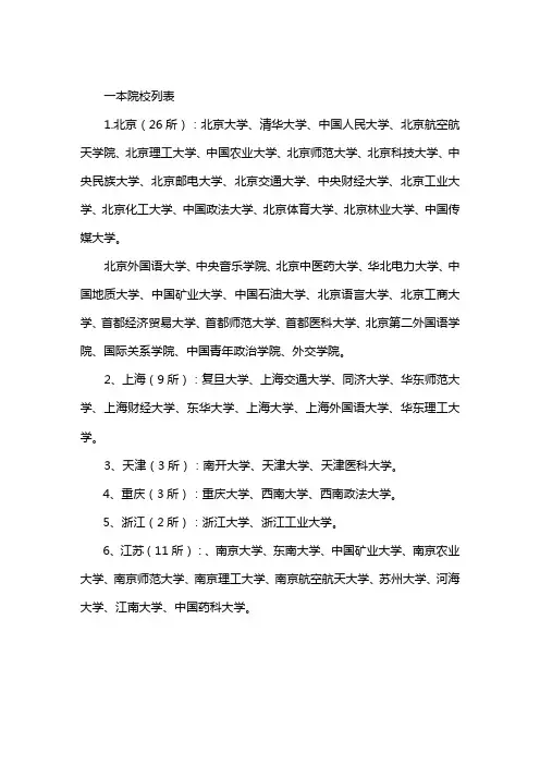 一本院校列表