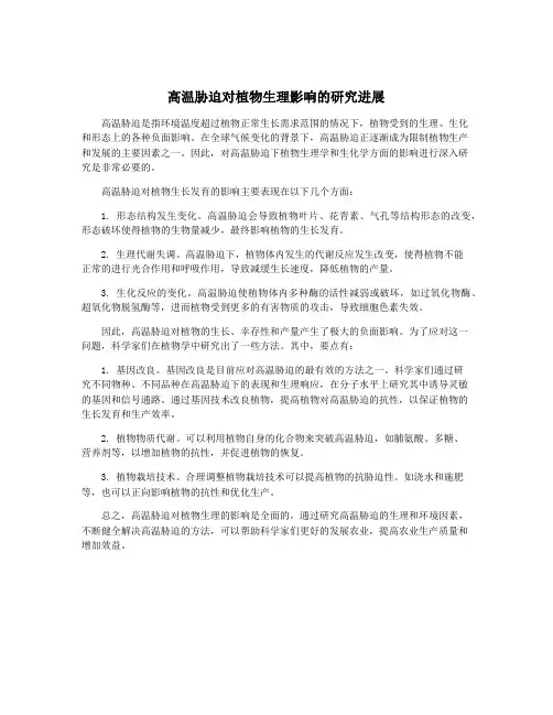高温胁迫对植物生理影响的研究进展