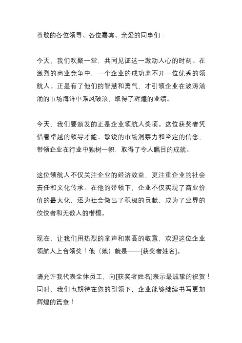 企业领航人颁奖词