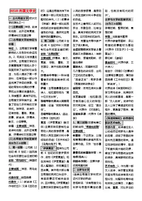 2014年10月 自考00540外国文学史 最新备考资料