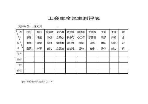 工会主席民主测评表