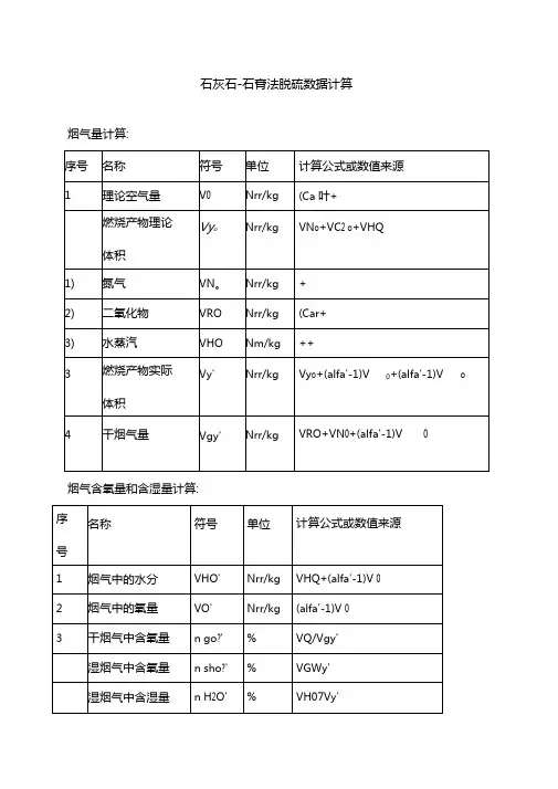 石灰石-石膏法脱硫数据计算