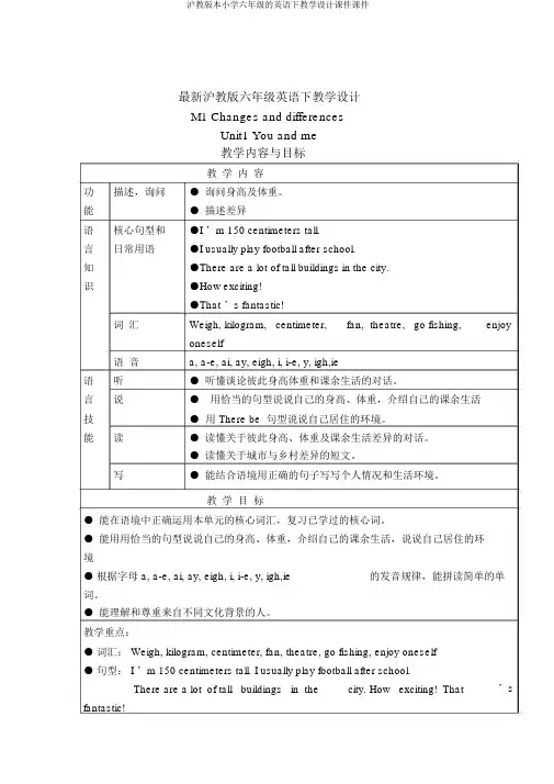 沪教版本小学六年级的英语下教学设计课件课件