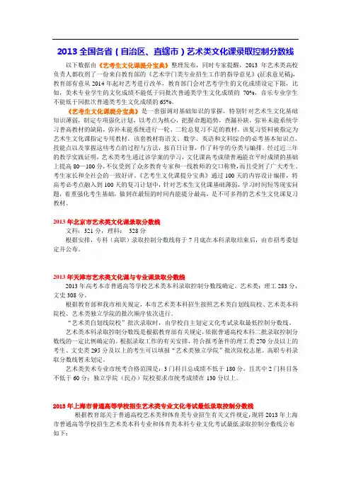 2013年艺考生文化课分数线