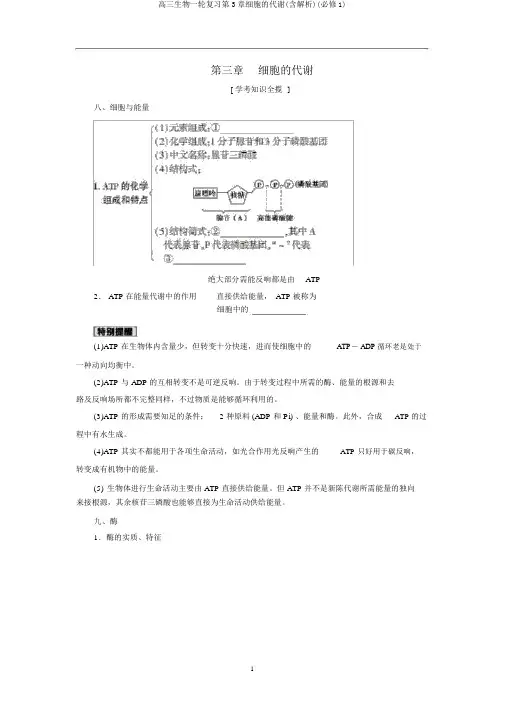 高三生物一轮复习第3章细胞的代谢(含解析)(必修1)