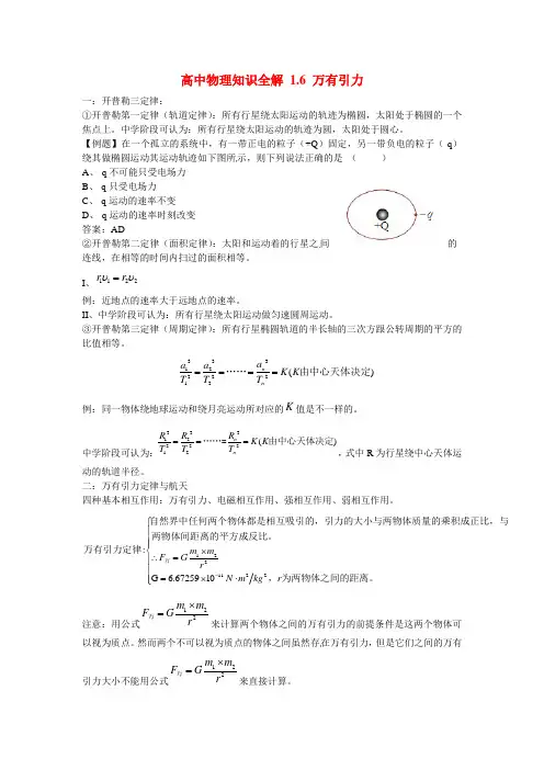 最新-高中物理知识全解 16 万有引力 精品