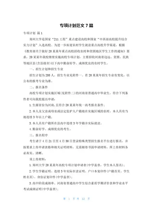 专项计划范文7篇
