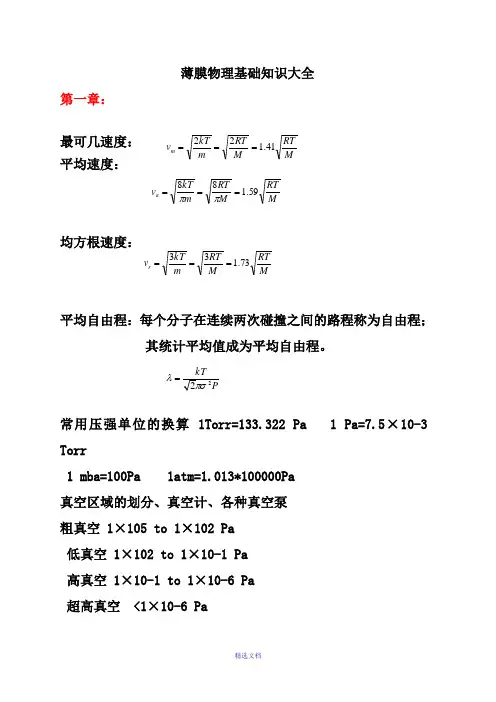 薄膜物理与技术基本概念常识大全