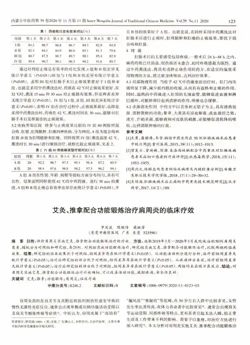 艾灸、推拿配合功能锻炼治疗肩周炎的临床疗效