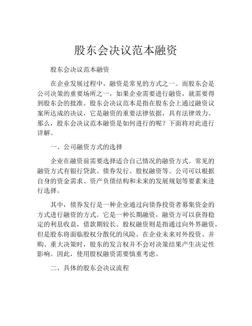 股东会决议范本融资