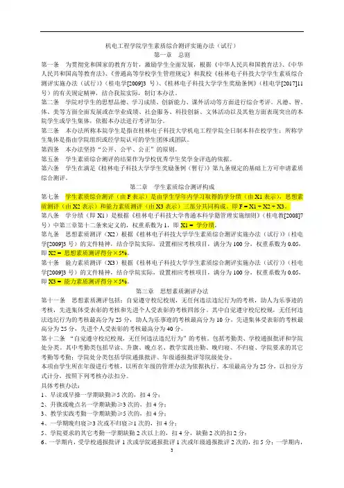 机电工程学院学生素质综合测评办法