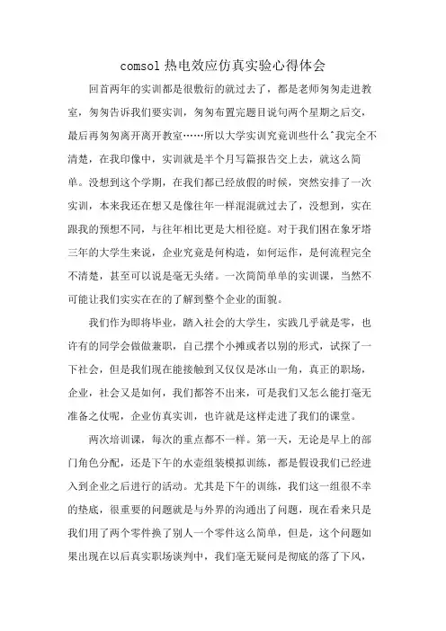 comsol热电效应仿真实验心得体会