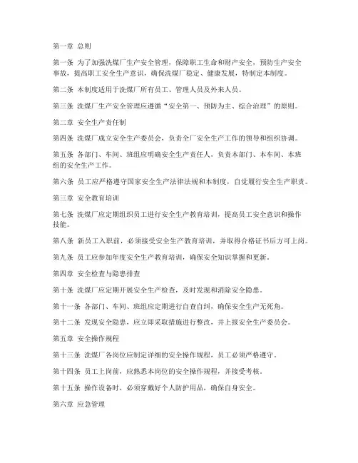 洗煤厂生产安全管理制度