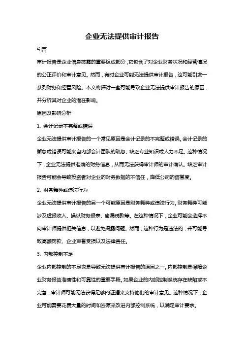 企业无法提供审计报告