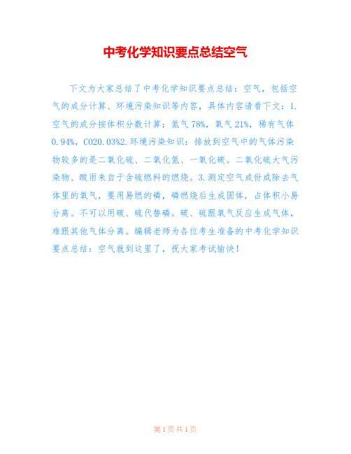 中考化学知识要点总结空气