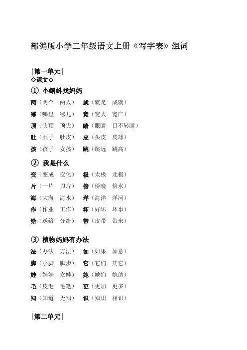 部编版小学语文二年级上《写字表》组词,非常实用!-重要版