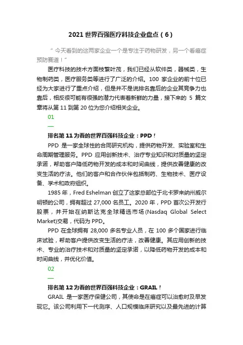 2021世界百强医疗科技企业盘点（6）