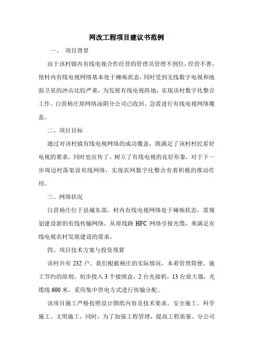 网改工程项目建议书范例
