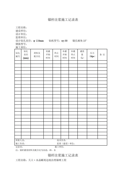 锚杆注浆施工记录表
