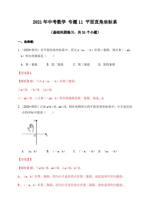 专题11平面直角坐标系(基础巩固练习) 解析版