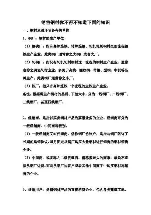 销售钢材你不得不知道下面的知识